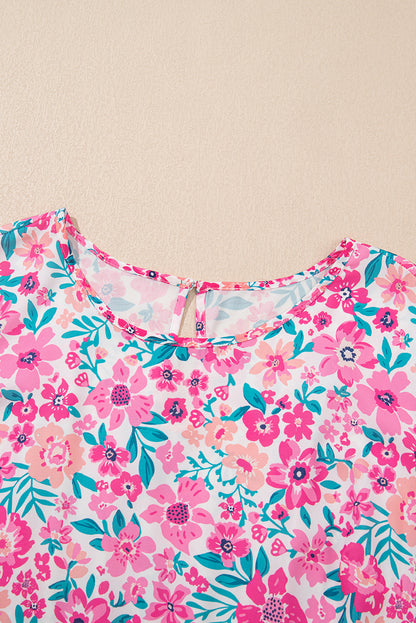 Plus Size Floral Frilled Short Sleeve Mini Dress