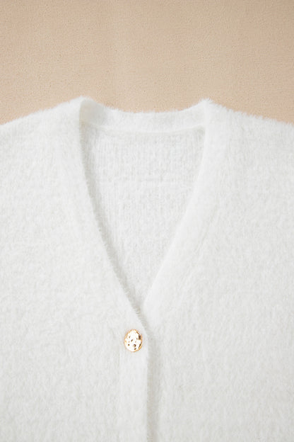 Solid Fuzzy Button-Front Cardigan