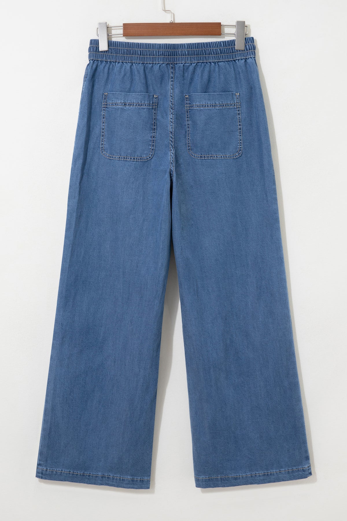 Solid Exposed Seam Drawstring Waist Wide Leg Jeans