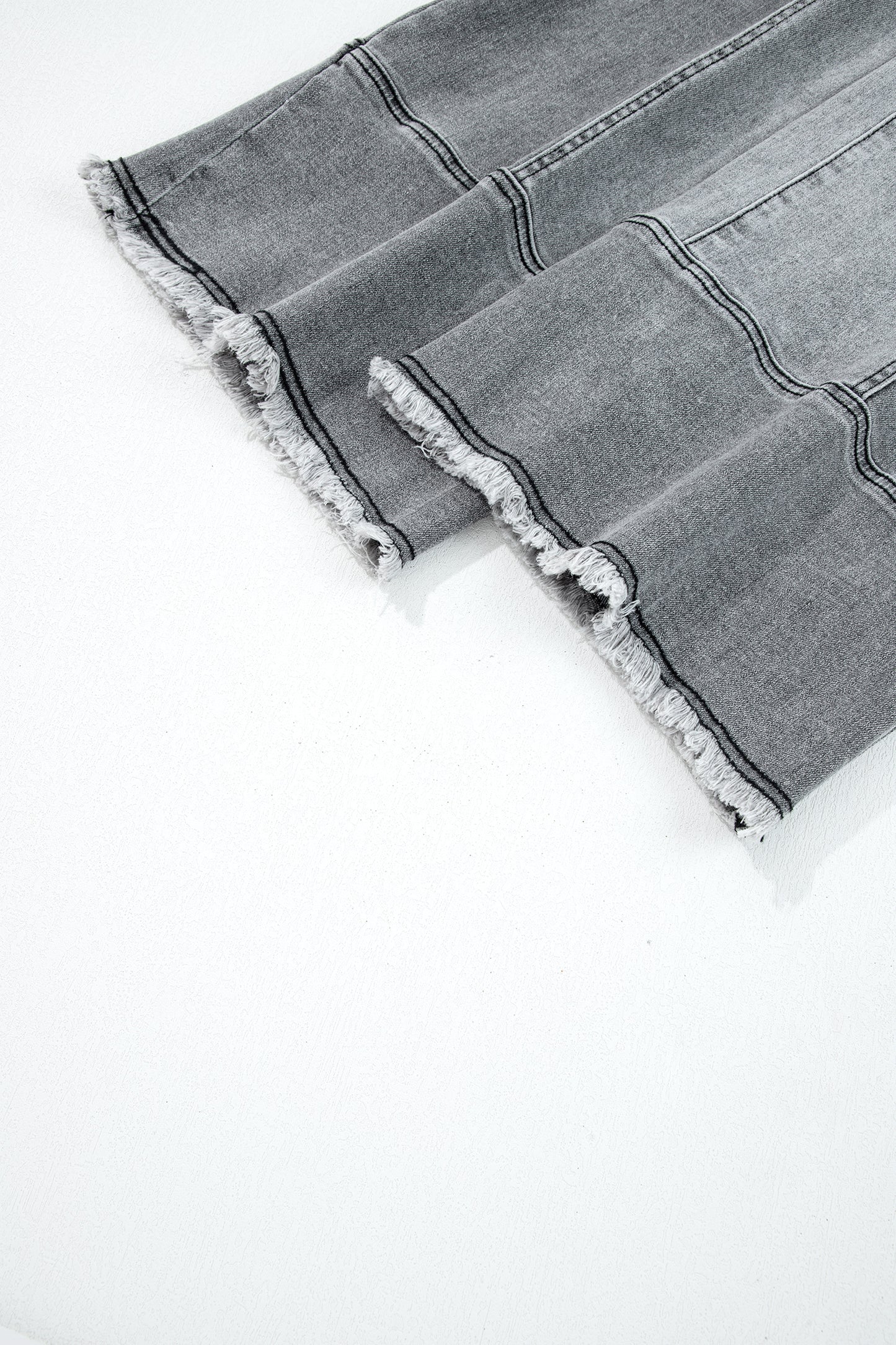 Denim Raw Hem Drawstring Wide Leg Pants