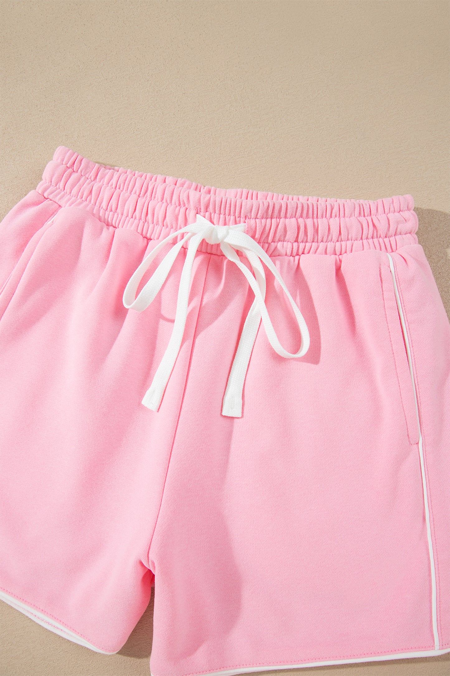 Contrast Trim Long Sleeve Pullover & Shorts Set