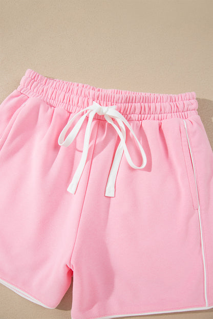 Contrast Trim Long Sleeve Pullover & Shorts Set