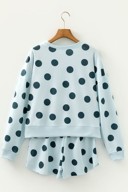 Polka Dot Pullover and Drawstring Shorts Set