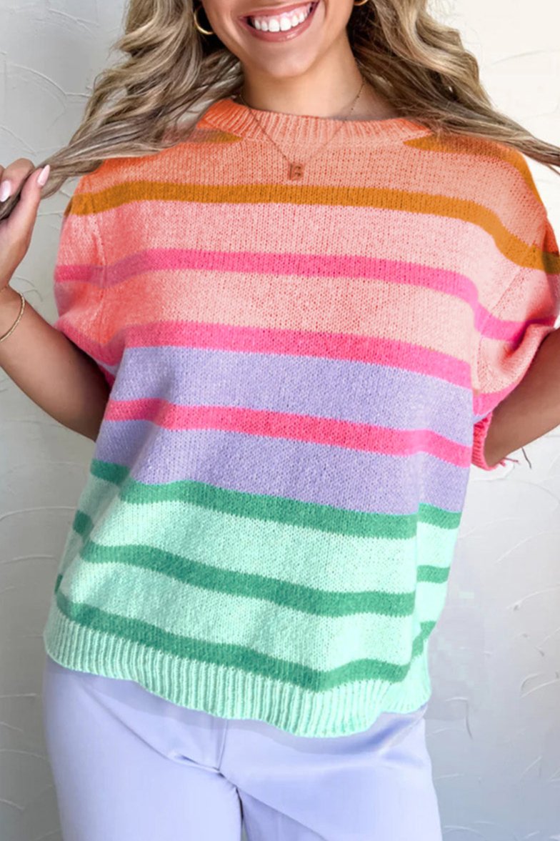 Stripe Bubble Short Sleeve Sweater