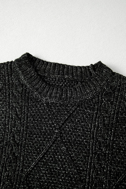Solid Cable Knit Drop Shoulder Sweater Dress