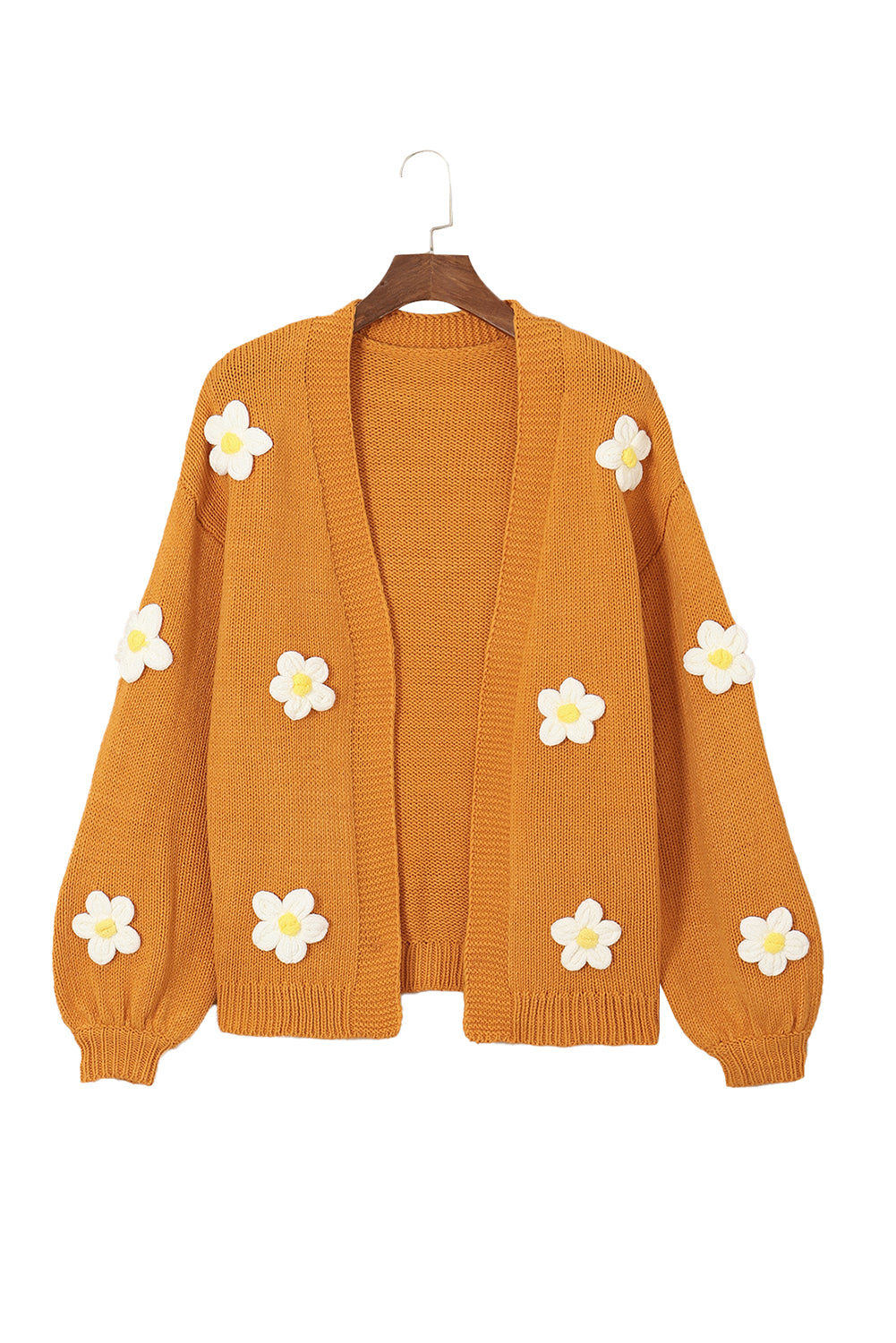 Floral Applique Bubble Sleeve Cardigan