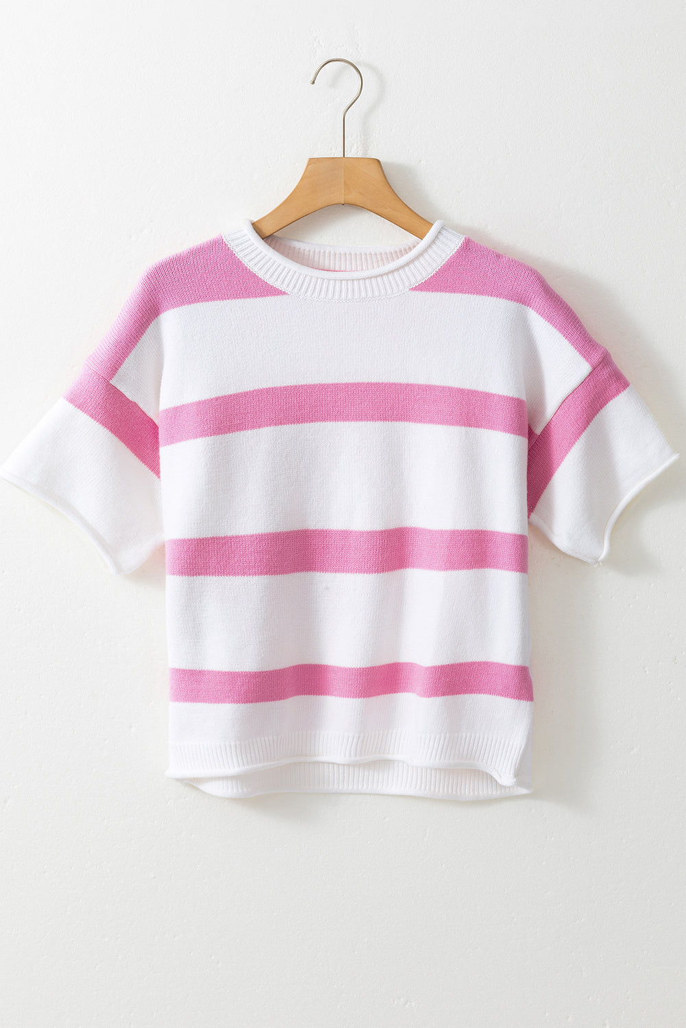 Stripe Knit Dropped Short Sleeve Sweater