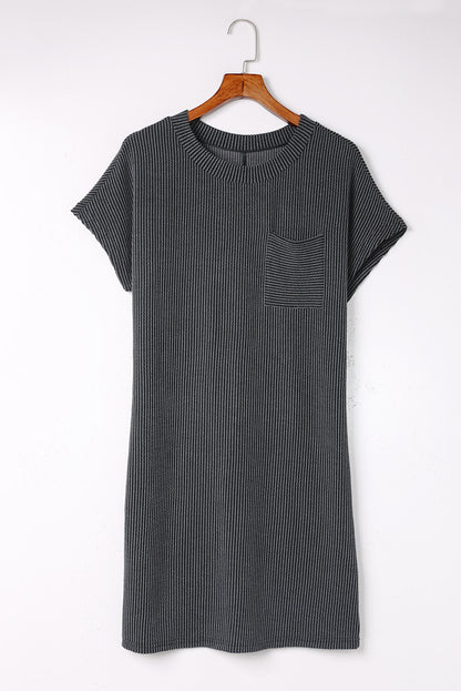 Ribbed Chest Pocket T-Shirt Dress