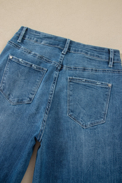 Denim High Waist Frayed Hem Flare Jeans
