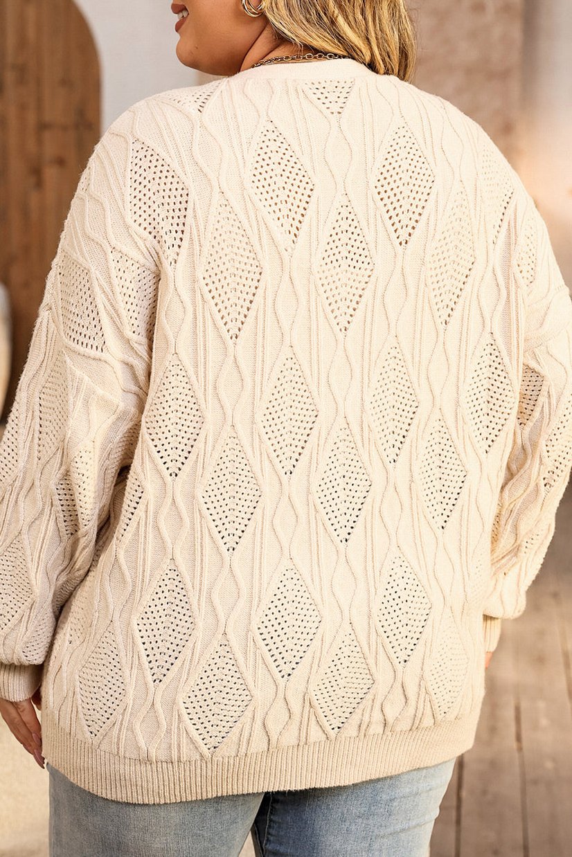 Plus Size Cable Knit Buttoned V-Neck Cardigan