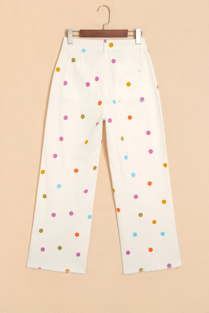 Polka Dot Denim High Waist Straight Leg Jeans