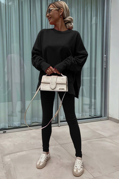 Solid Oversize Sweatshirt and Ribbed Leggings Set