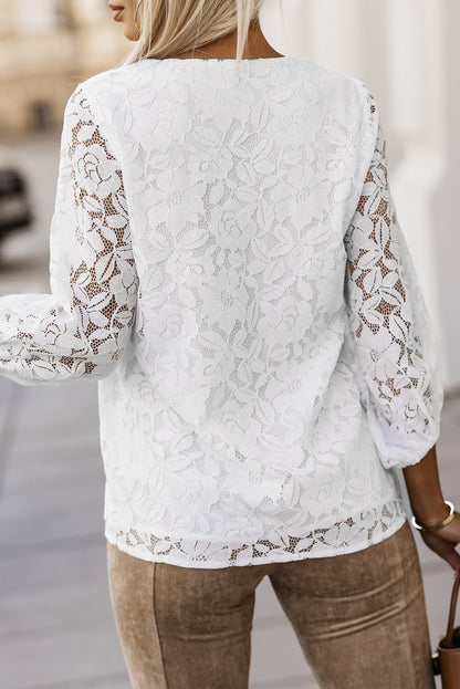 Floral Lace 3/4 Sleeve V-Neck Top