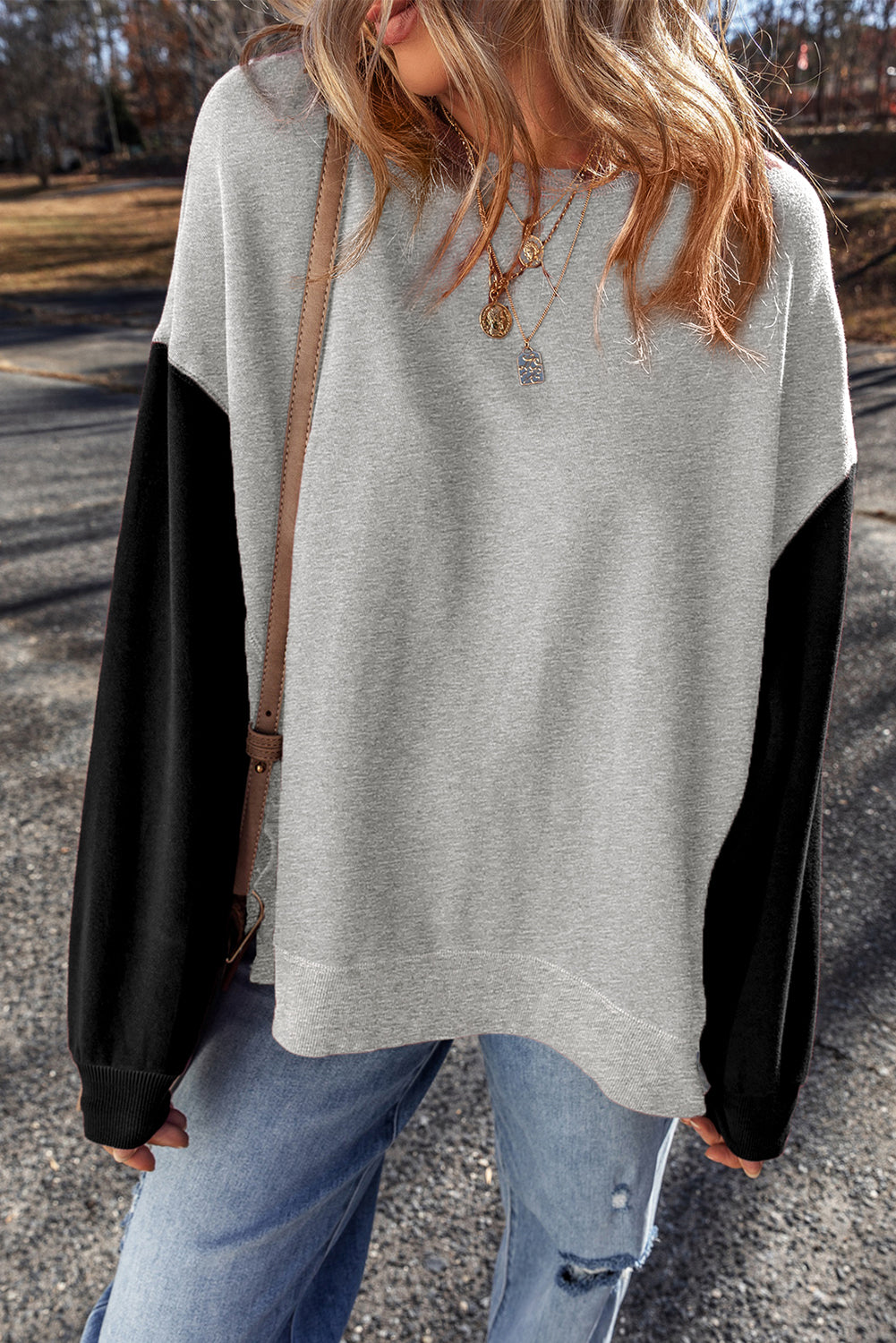 Colorblock Drop Shoulder Pullover Sweatshirt