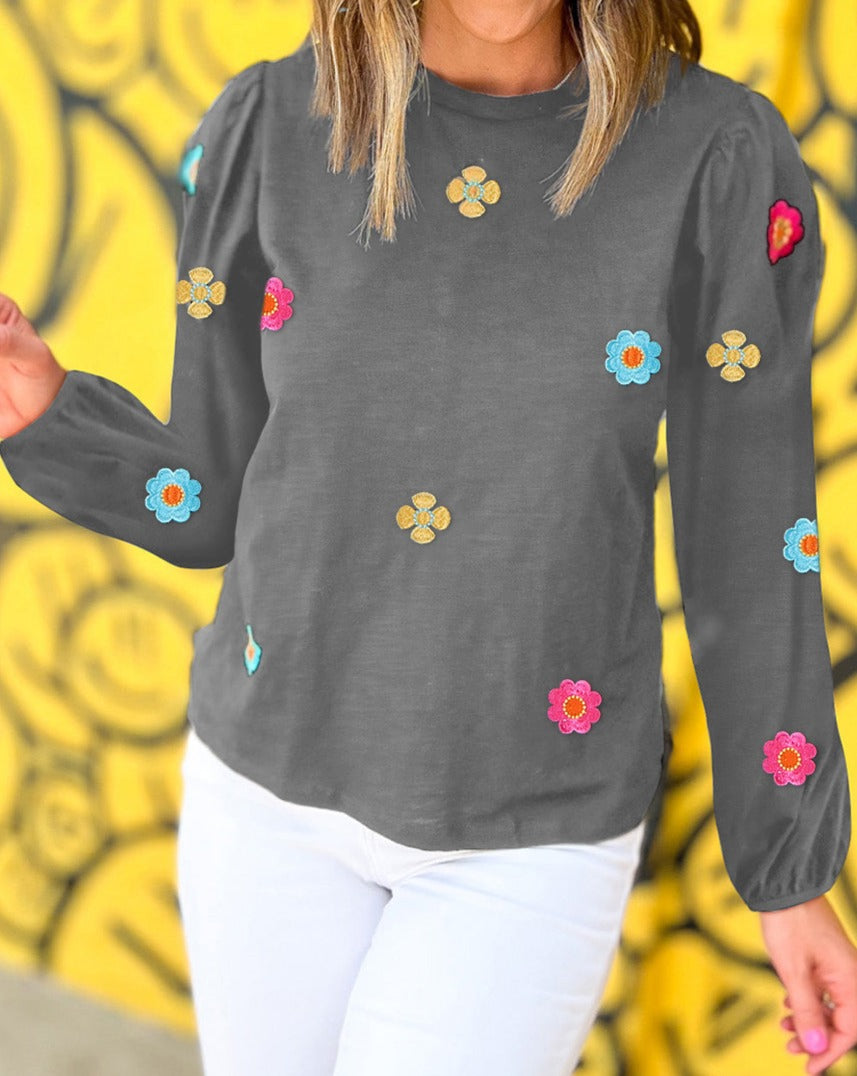 Floral Embroidered Puff Sleeve Blouse