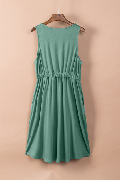 Buttoned Sleeveless High Waist Dress