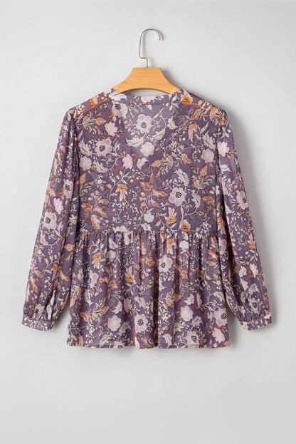 Boho Floral 3/4 Sleeve Babydoll Blouse