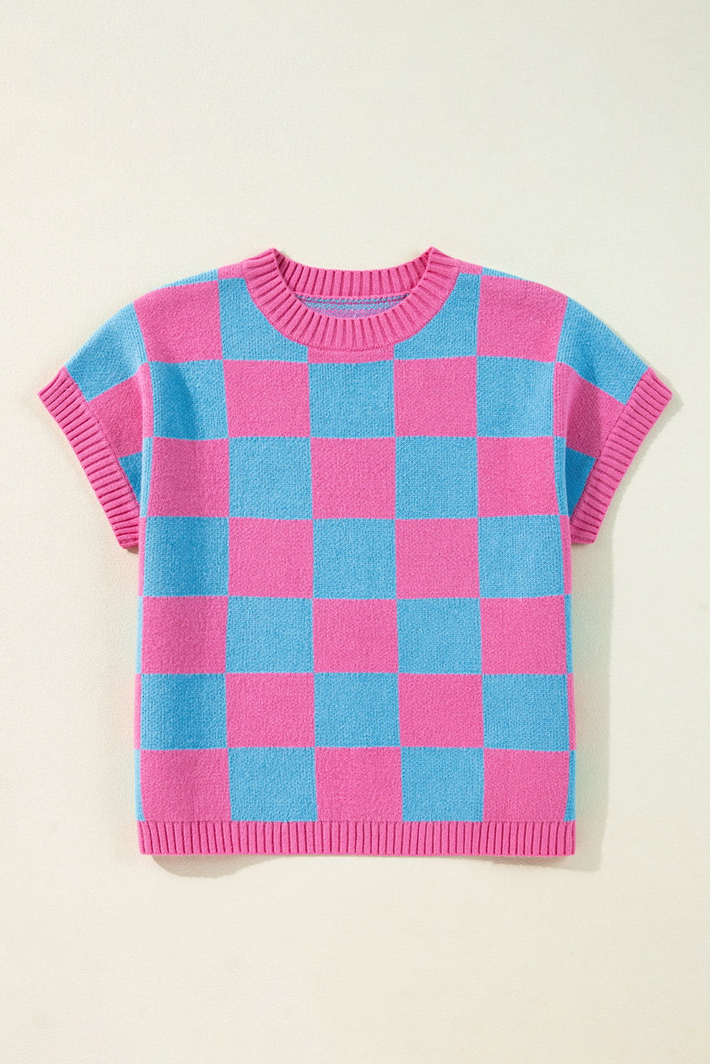 Colorblock Checker Ribbed Trim Top