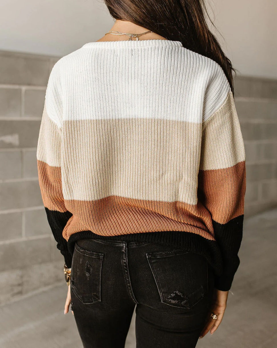 Colorblock Ribbed Trim Pullover Sweater