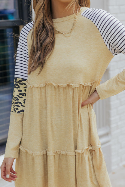 Striped Leopard Long Sleeve Dress