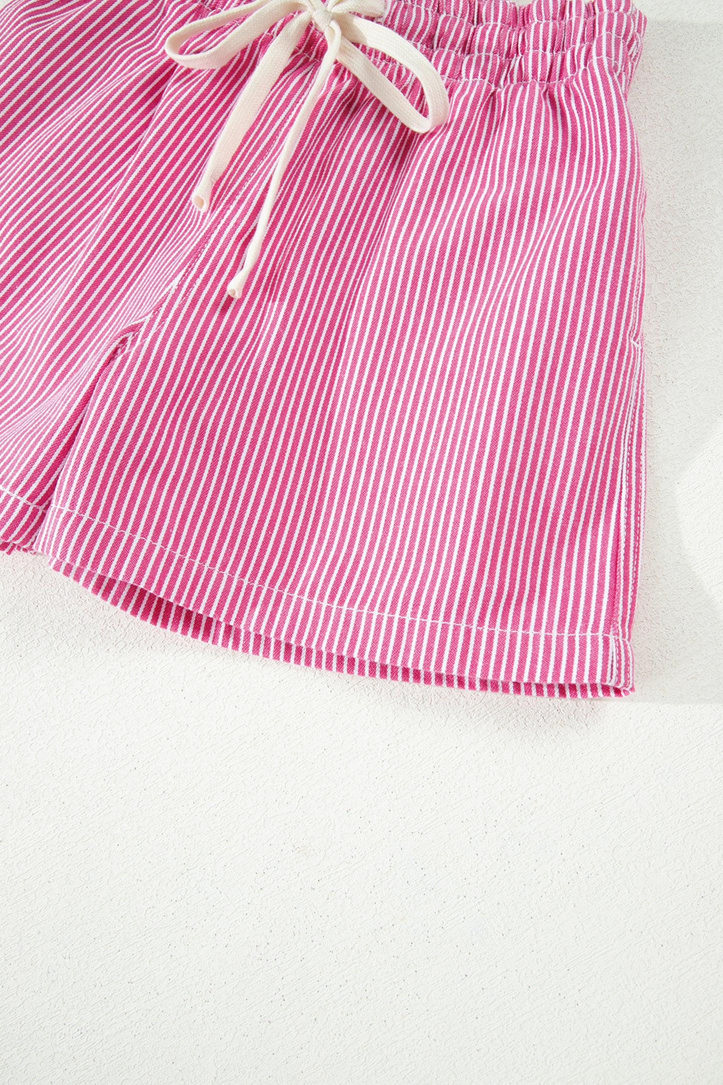 Stripe Denim Drawstring Elastic Waist Shorts