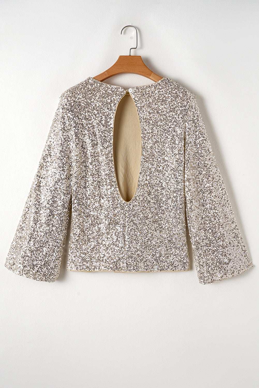 Sequin Puff Sleeve Cutout Back Blouse