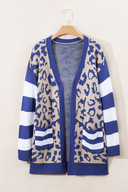 Leopard Stripe Open Front Cardigan