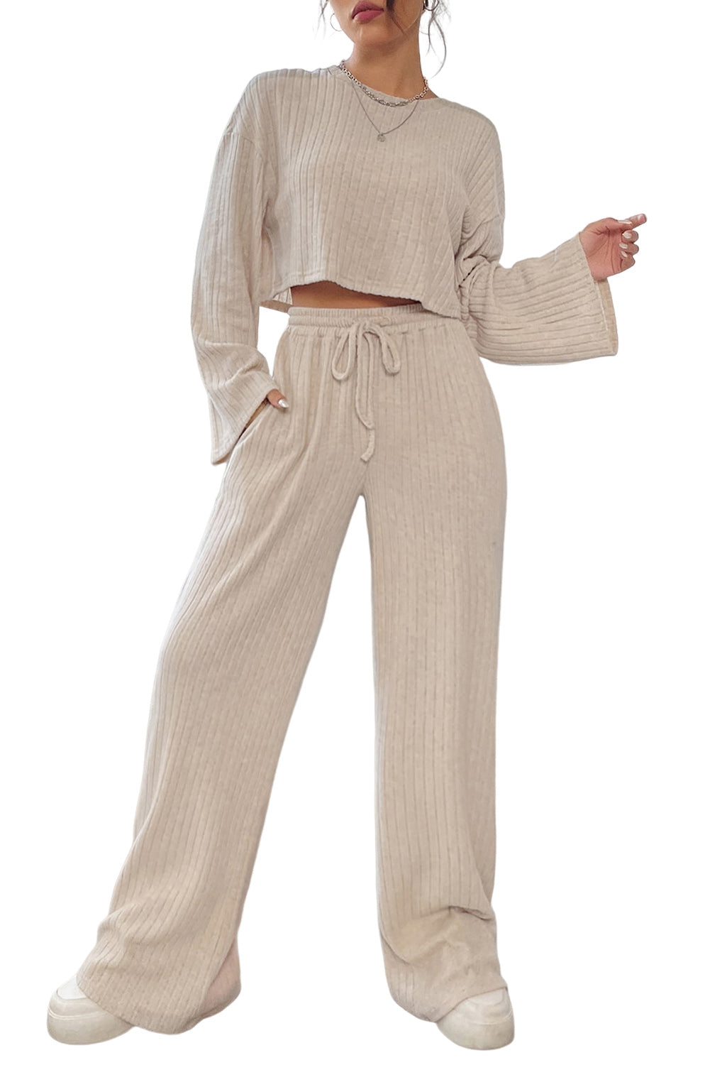 Ribbed Crop Top and Drawstring Pants Set