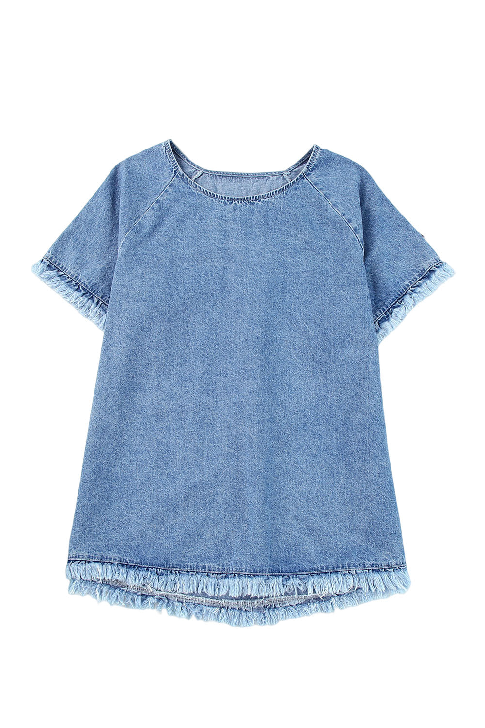 Denim Raw Edge Short Sleeve Top