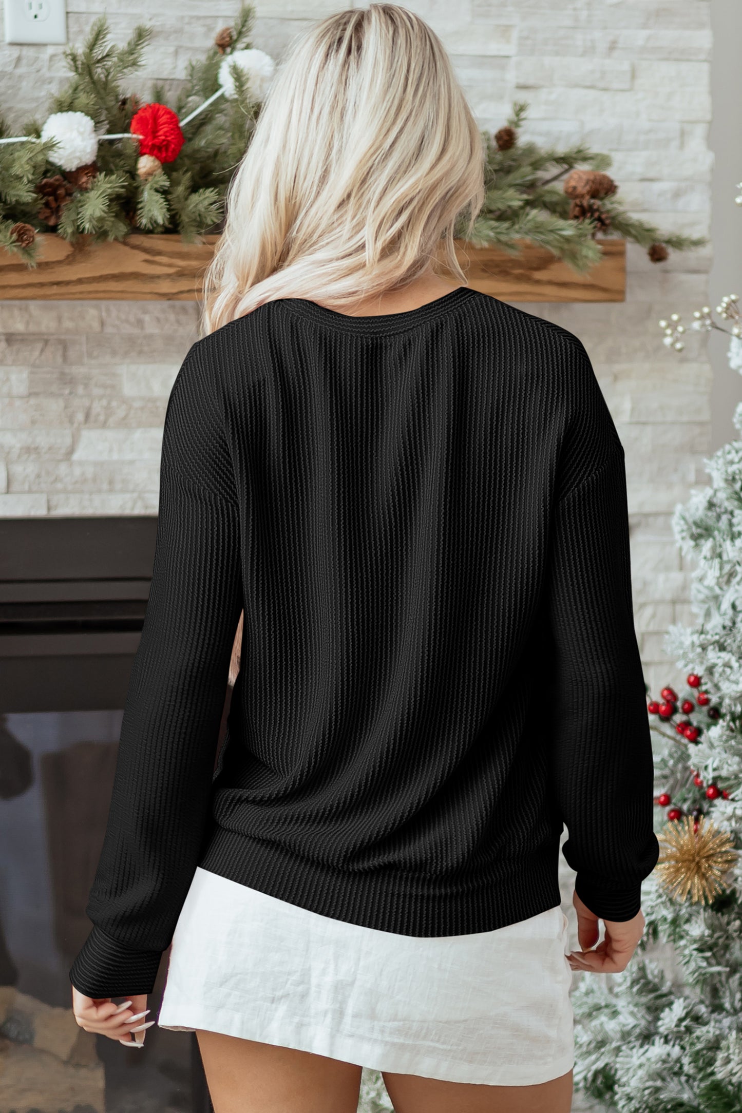 Christmas Merry Corded Knit Long Sleeve Top