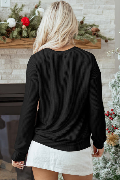 Christmas Merry Corded Knit Long Sleeve Top