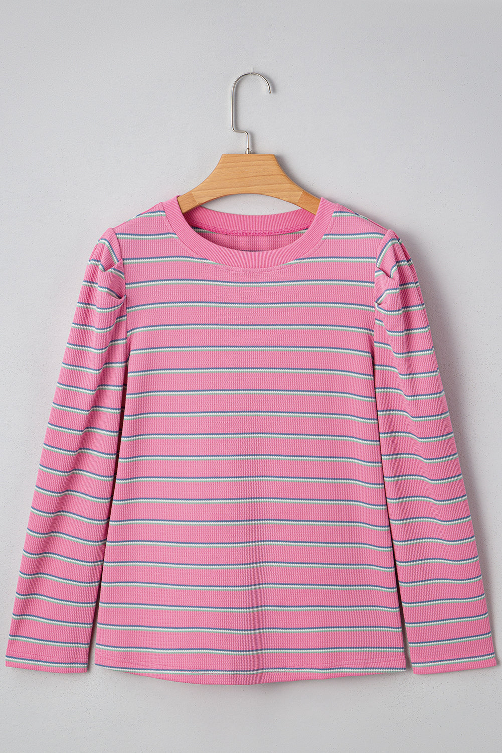 Stripe Textured Knit Round Neck Long Sleeve Top