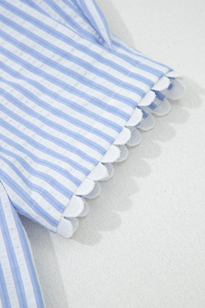 Leopard Patchwork Collared V-Neck Puff Sleeve Blouse