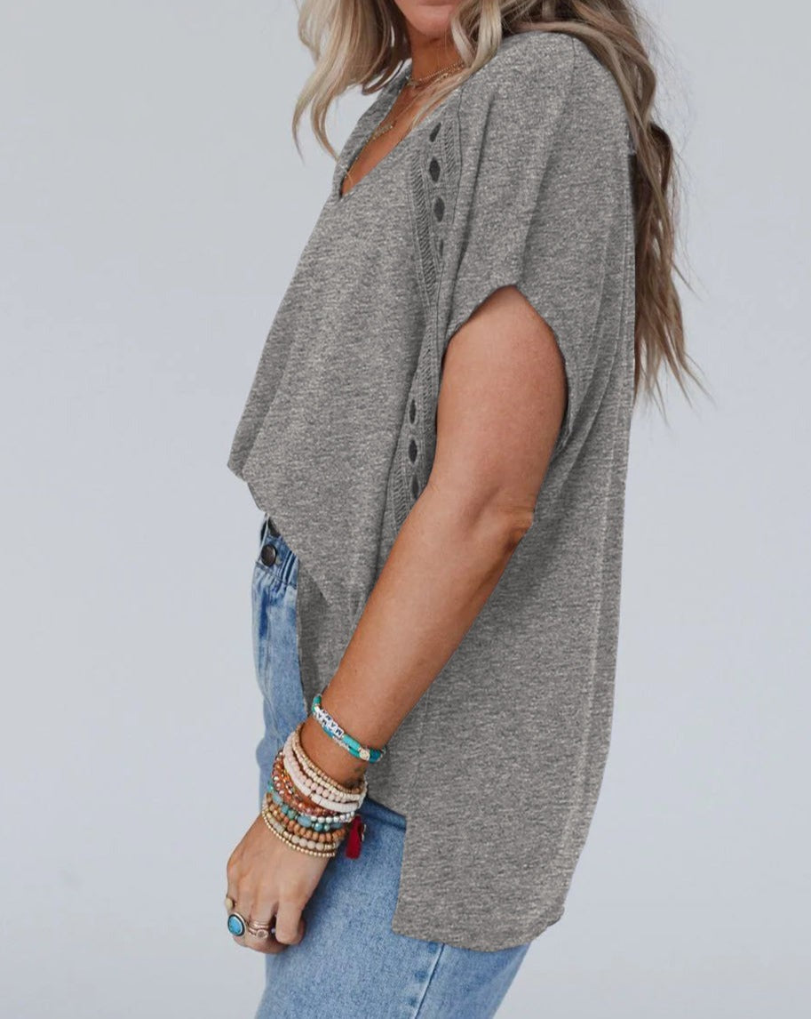 Lace Trim Oversized V-Neck Tee