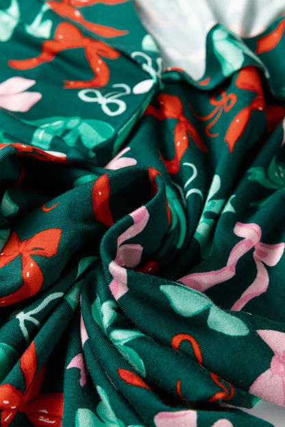 Bow Button-Up Top and Pants Pajama Set