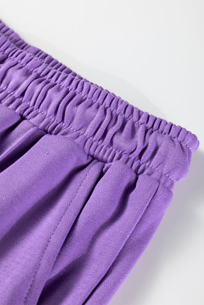 Solid Collared Top and Central Seam Pants Set