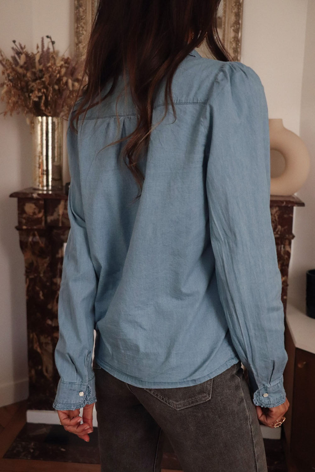 Chambray Western Collar Buttoned Shirt