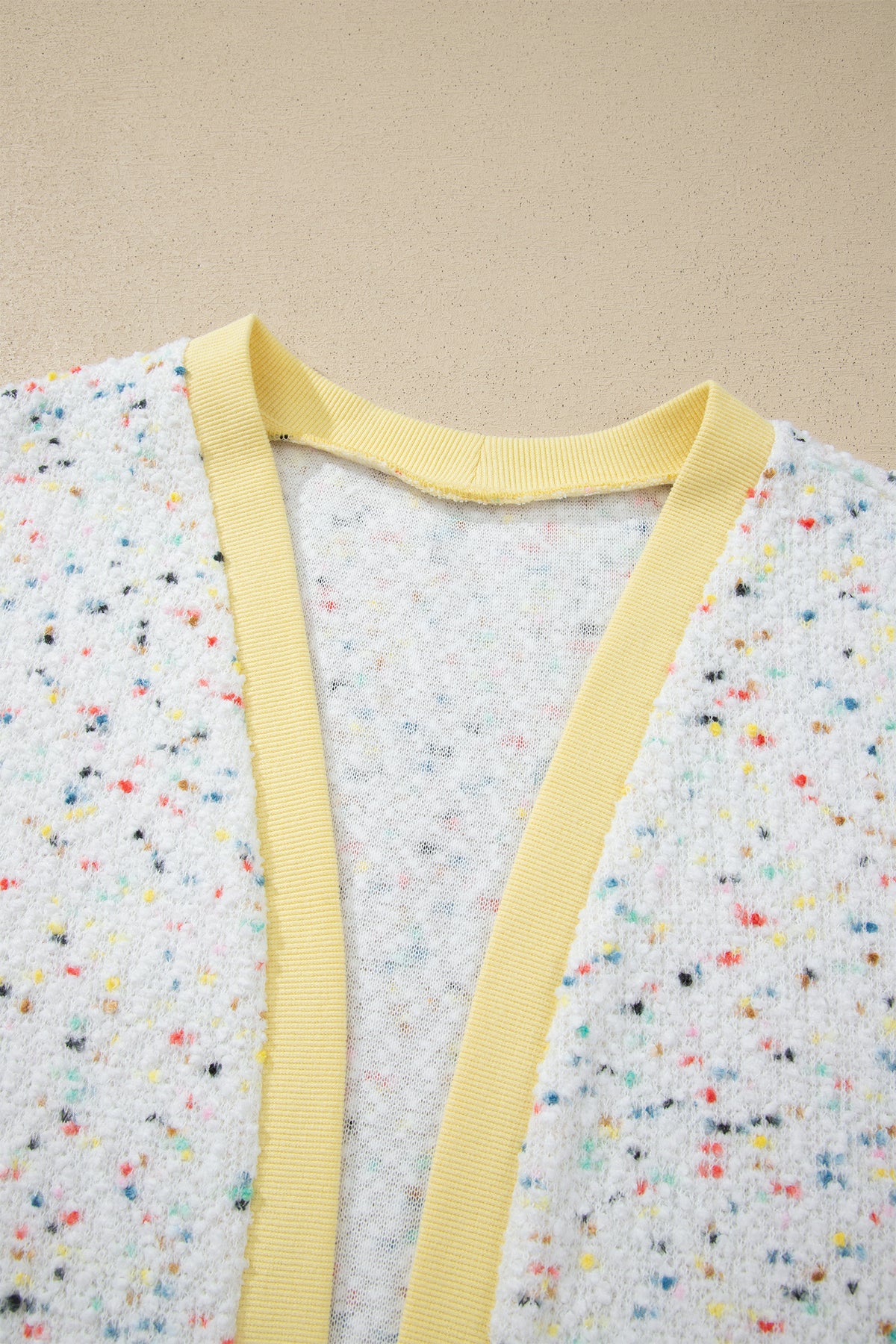Colorblock Ribbed Trim Confetti Knit Open Cardigan