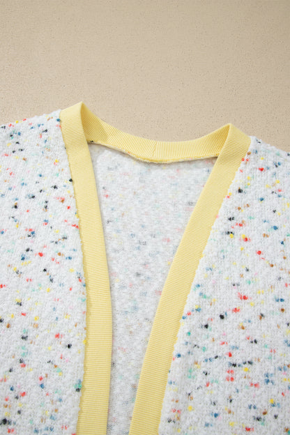 Colorblock Ribbed Trim Confetti Knit Open Cardigan