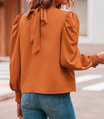 Bow Tie Puff Sleeve Blouse