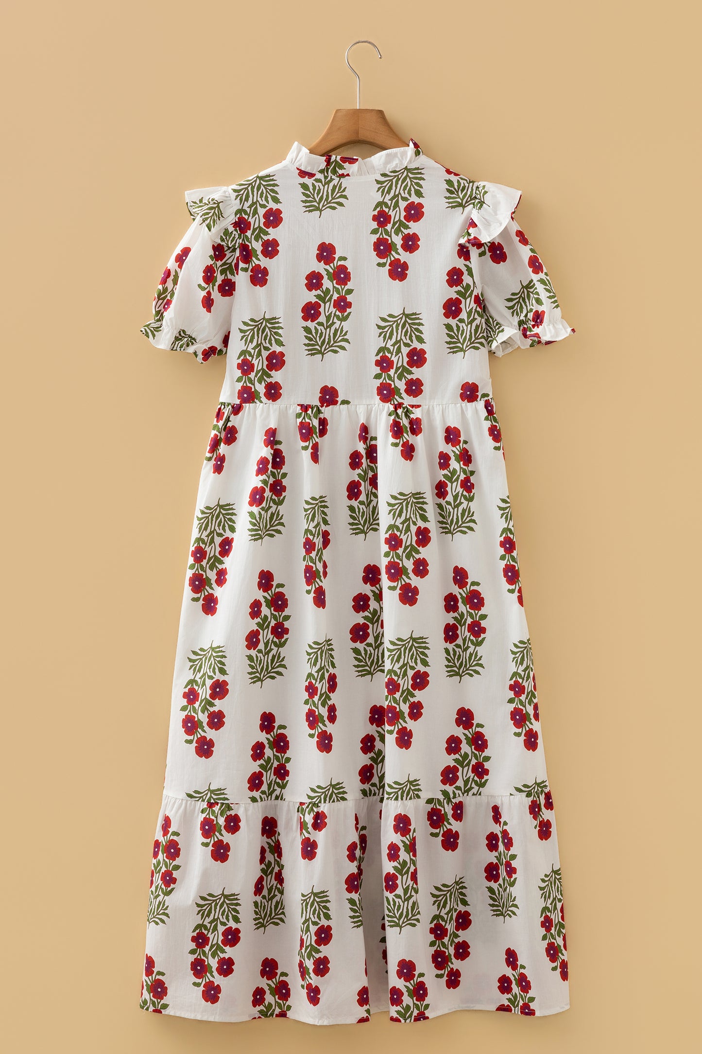 Floral V-Neck 3/4 Puff Sleeve Mini Dress