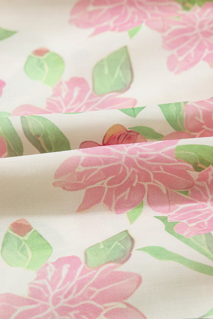 Floral V-Neck Puff Sleeve Peplum Blouse