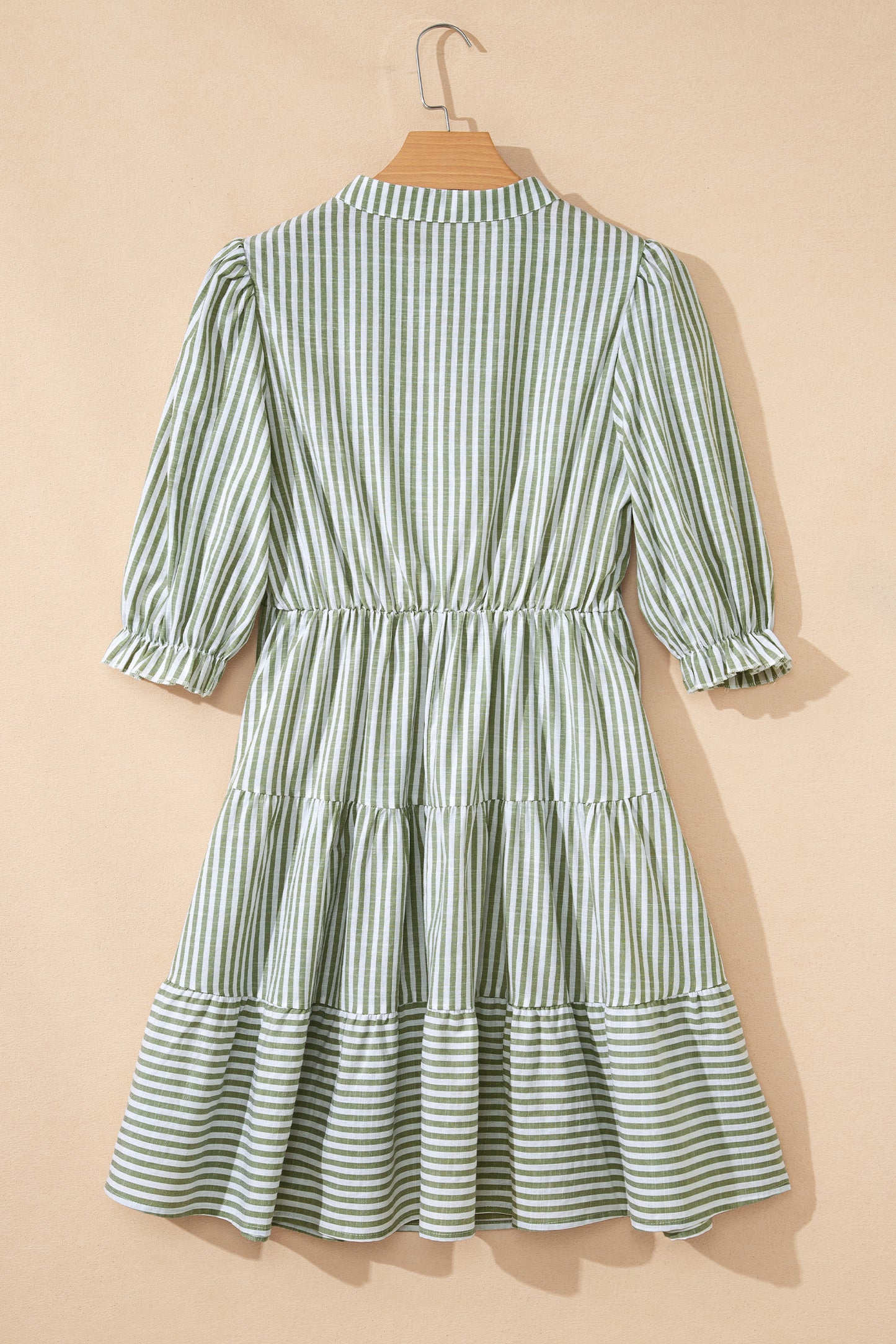 Stripe Tassel Tie-Neck Ruffle Tiered Dress
