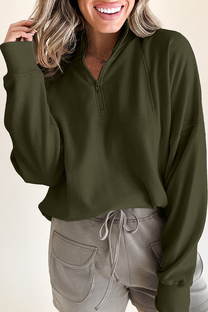 Zipped Neck Drop Shoulder Sweatshirt