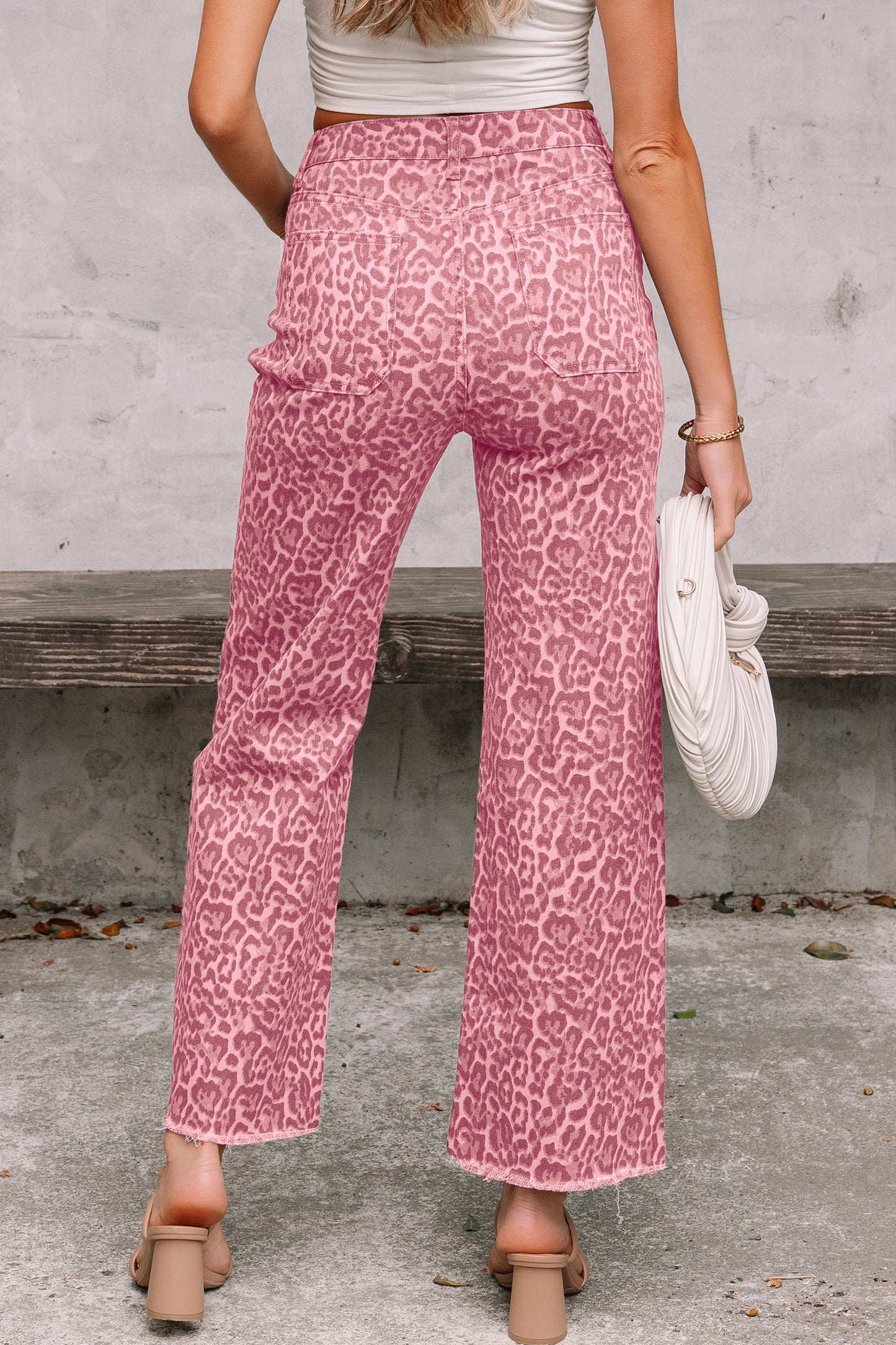 Leopard Frayed Edge High Waist Wide Leg Jeans