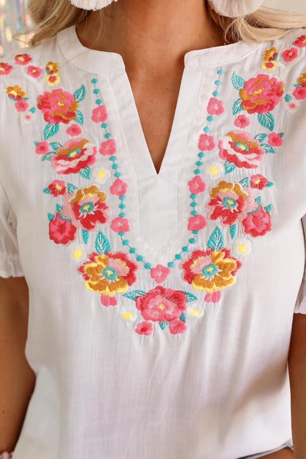 Floral Embroidered Ruffle Blouse