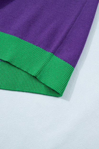 Mardi Gras Tinsel Embroidered Short Sleeve Sweater