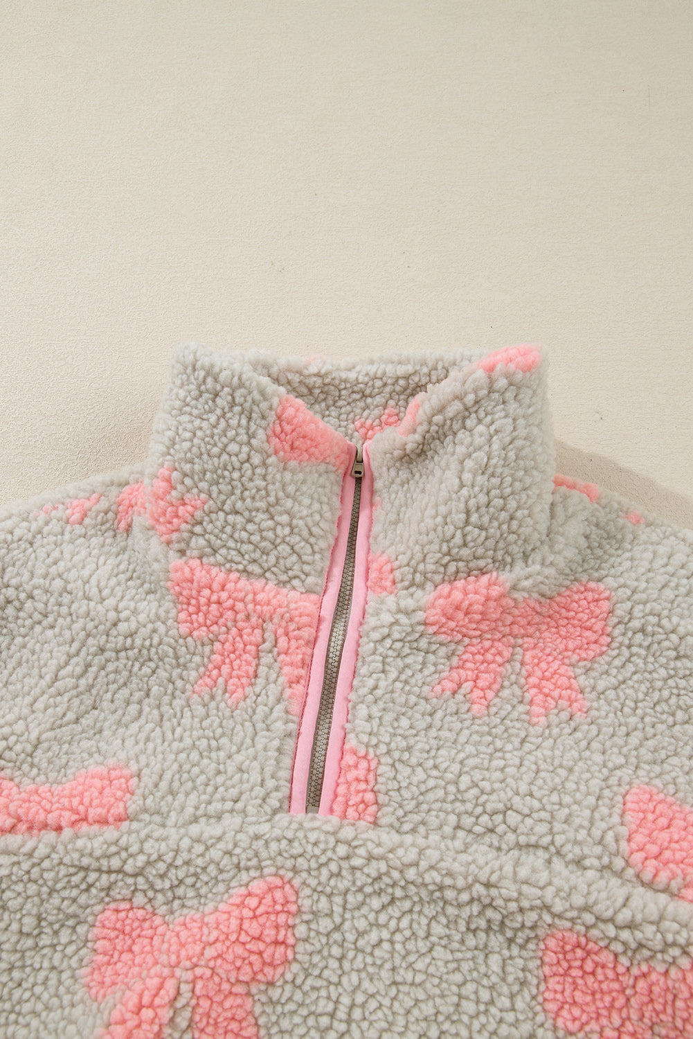 Valentine Bow Sherpa Quarter Zip Sweatshirt