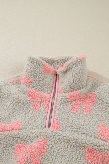 Valentine Bow Sherpa Quarter Zip Sweatshirt