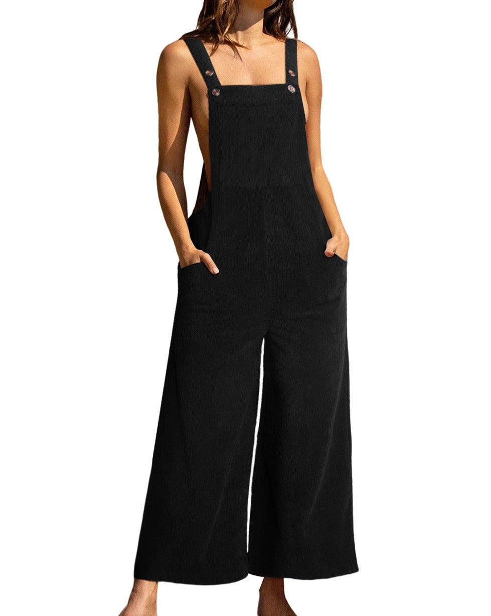 Corduroy Adjustable Wide Leg Overalls